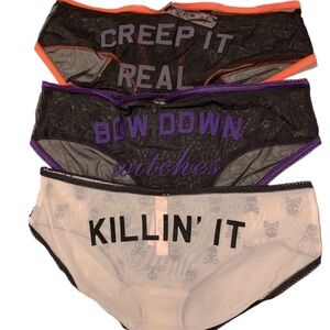 VICTORIA'S SECRET RARE HALLOWEEN MESH PANTIES. Set of 3 - SIZE L